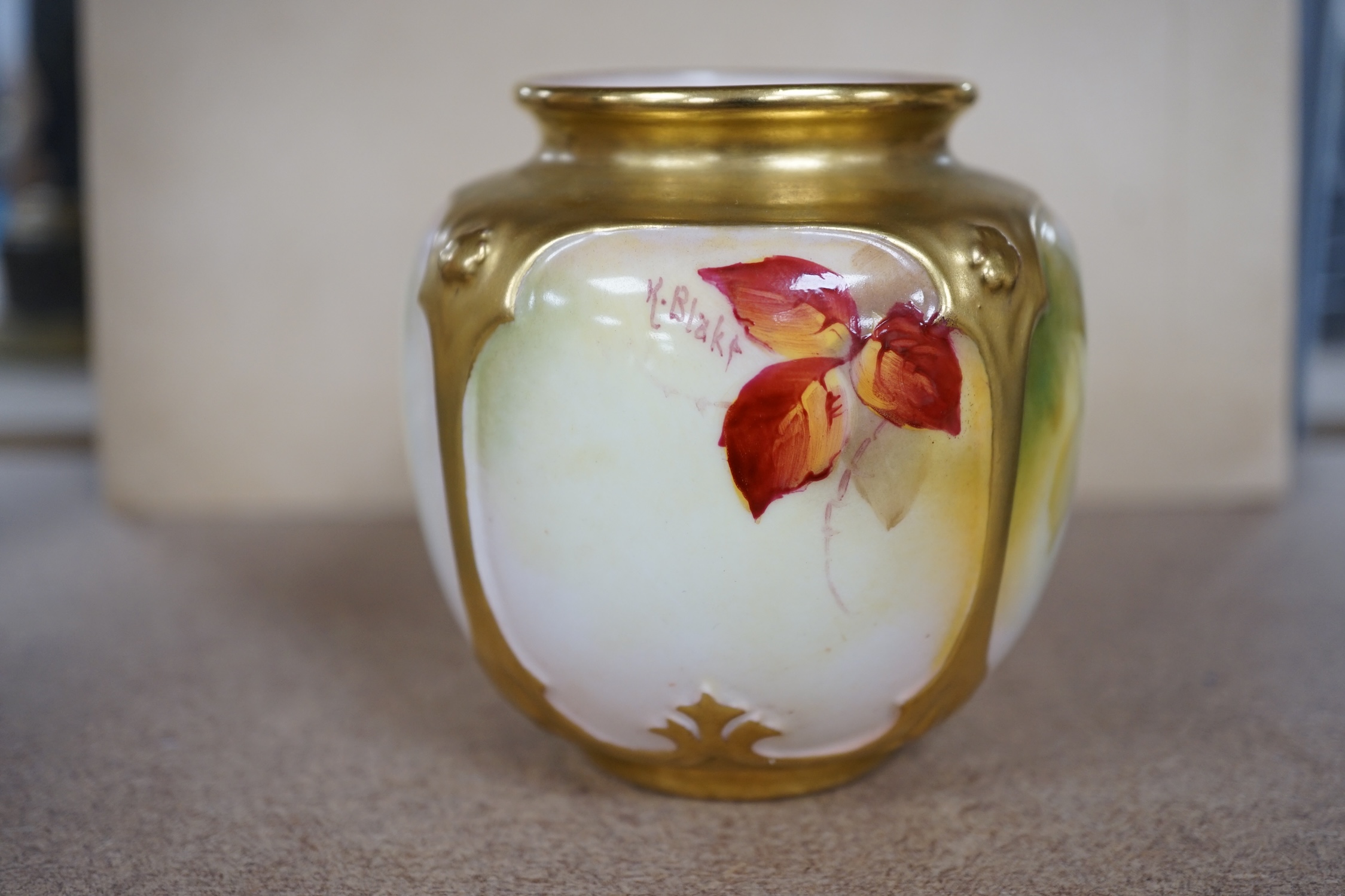 A Royal Worcester ‘Maple’ pot by Kitty Blake, model number 162, 8cm. Condition - good